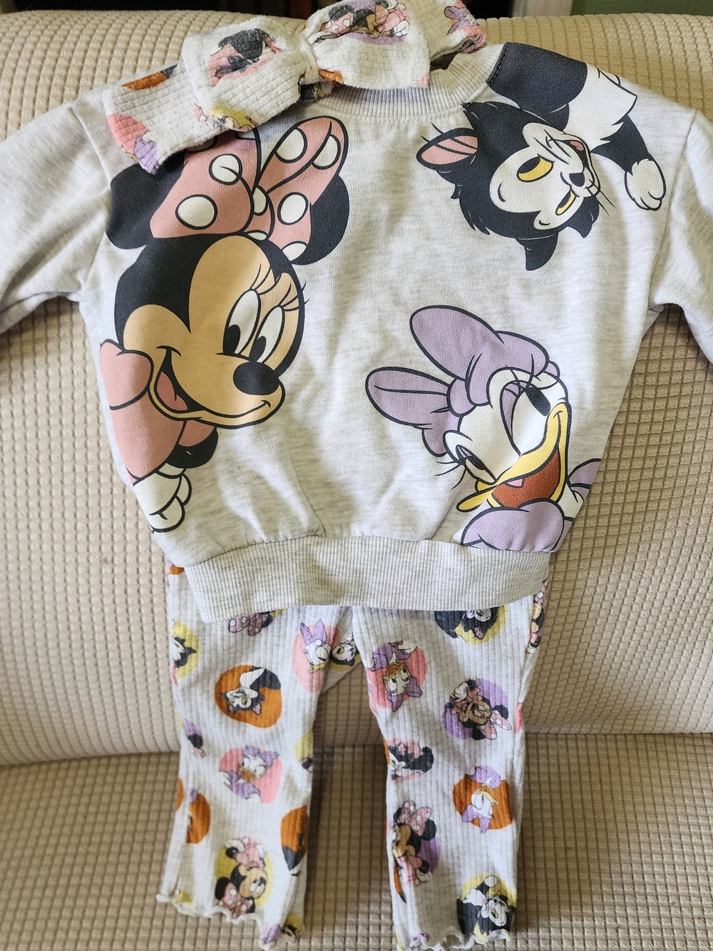 Disney Minnie & Daisy Character Two-Piece Outfit in Light Gray and Pastels 12 M.